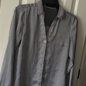 The Limited - Dark Blue  and White Striped Button-Up Shirt